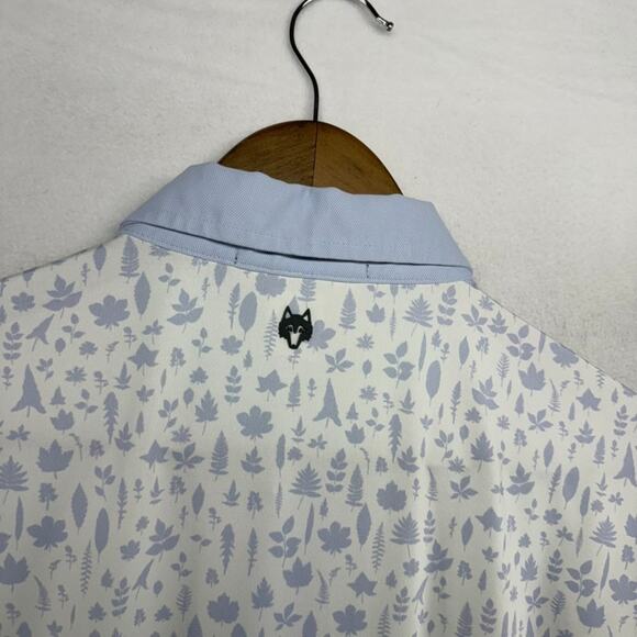 Greyson Polo Shirt Men's large White Blue Geometric All over Print Stretch Tech - Picture 7 of 8